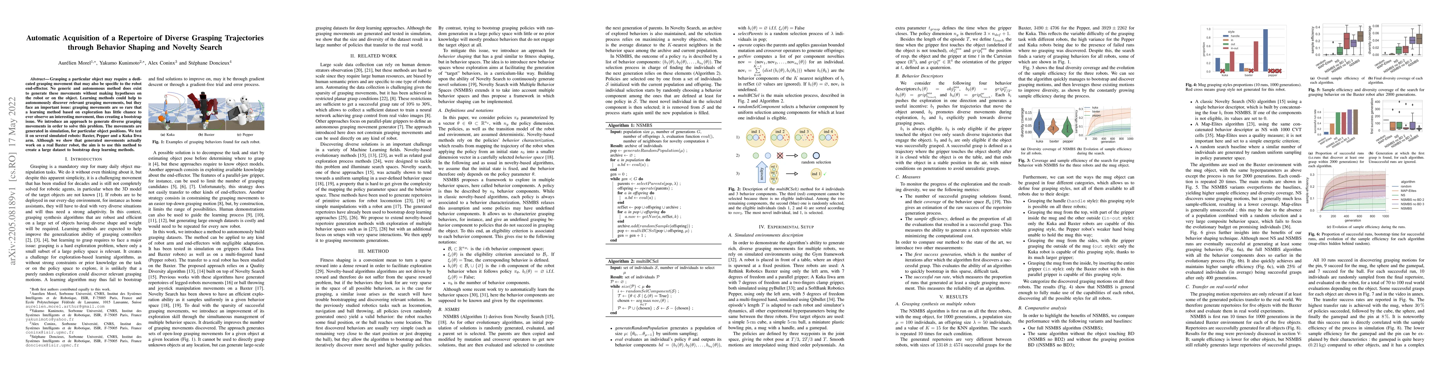 Thumbnail for Automatic Acquisition of a Repertoire of Diverse Grasping Trajectories
  through Behavior Shaping and Novelty Search
