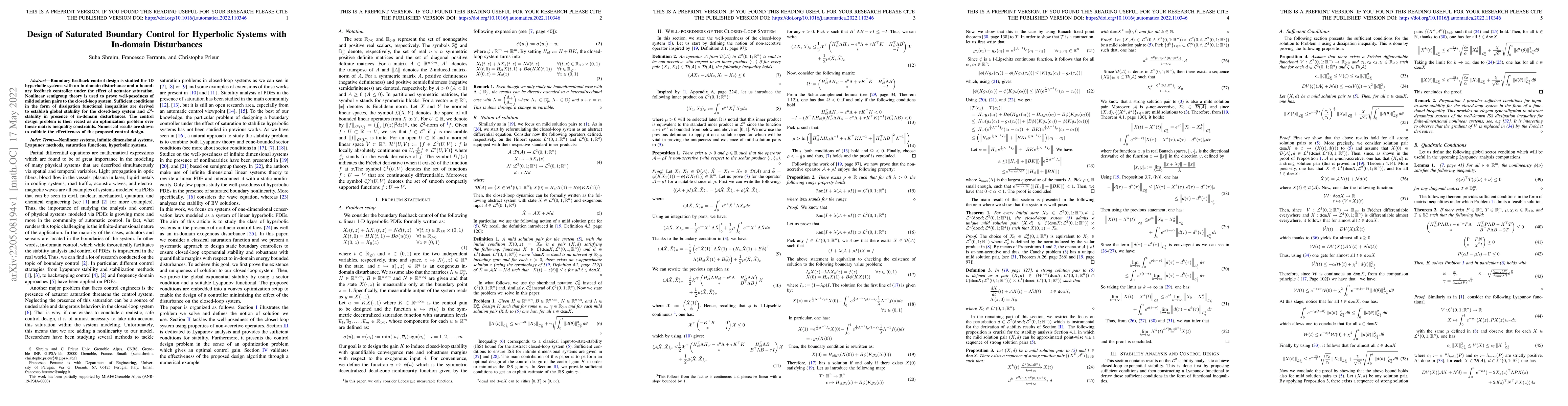 Thumbnail for Design of saturated boundary control for hyperbolic systems with
  in-domain disturbances
