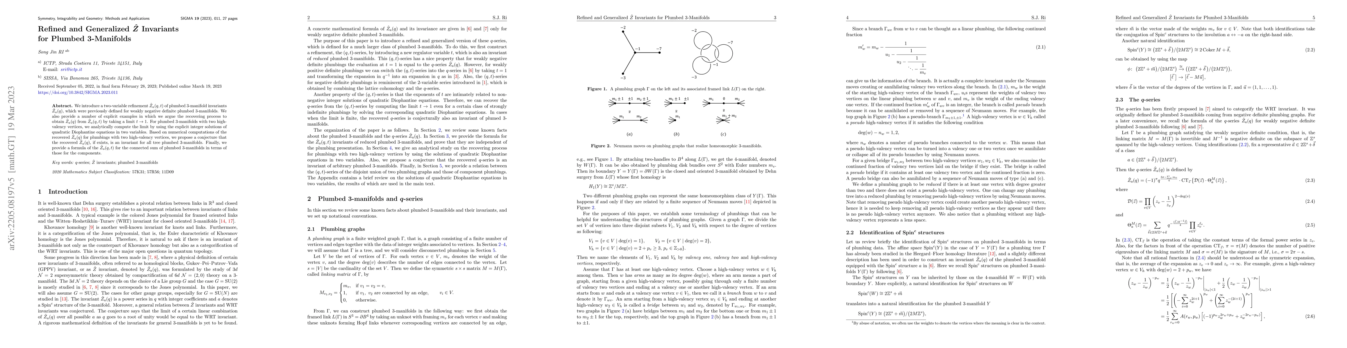 Thumbnail for Refined and Generalized $\hat{Z}$ Invariants for Plumbed 3-Manifolds
