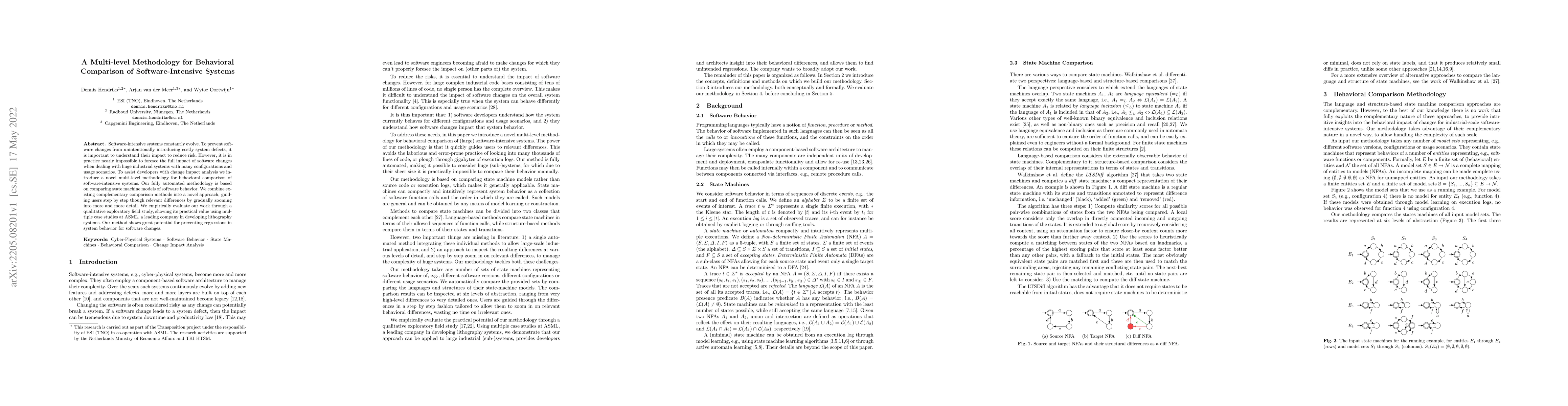 Thumbnail for A Multi-level Methodology for Behavioral Comparison of
  Software-Intensive Systems