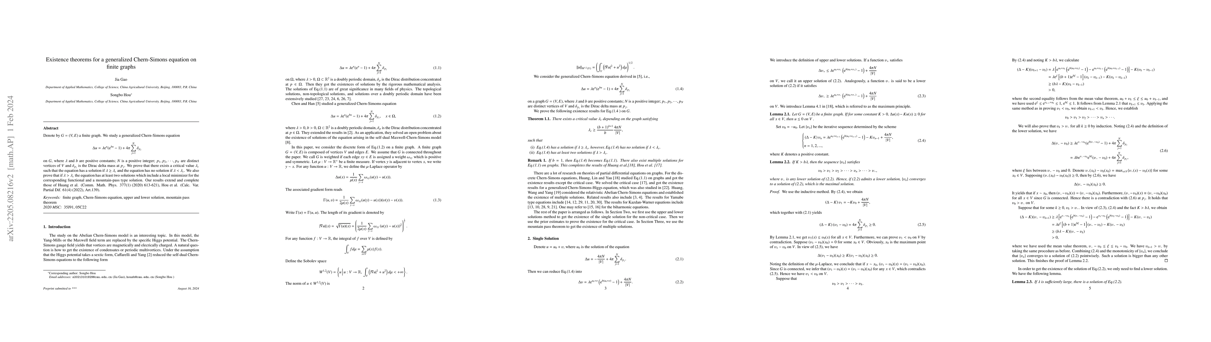 Thumbnail for Existence theorems for a generalized Chern-Simons equation on finite
  graphs