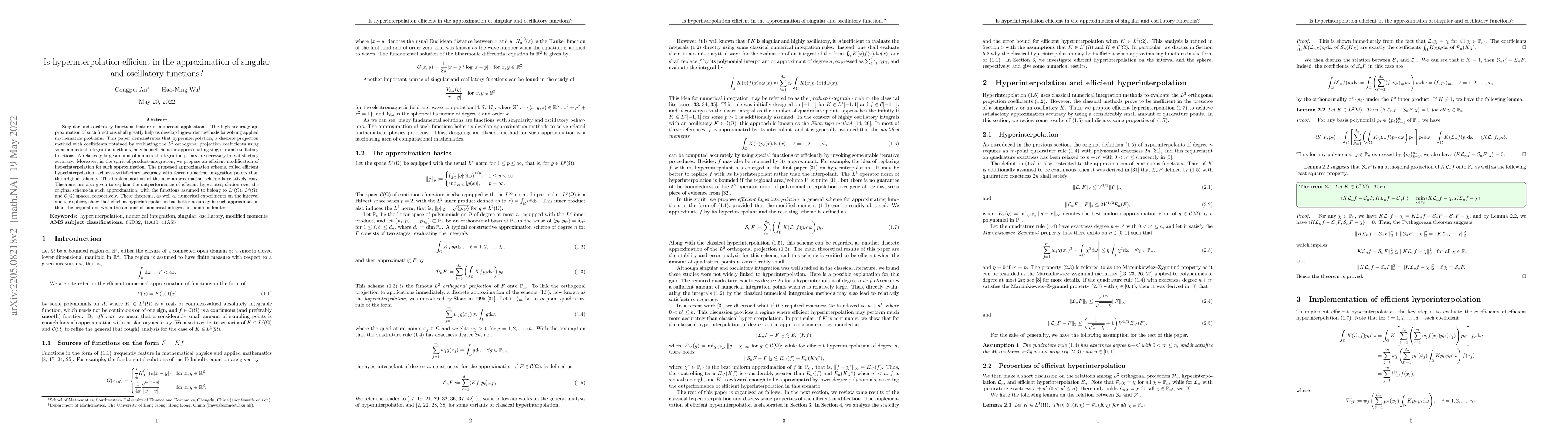 Thumbnail for Is hyperinterpolation efficient in the approximation of singular and
  oscillatory functions?