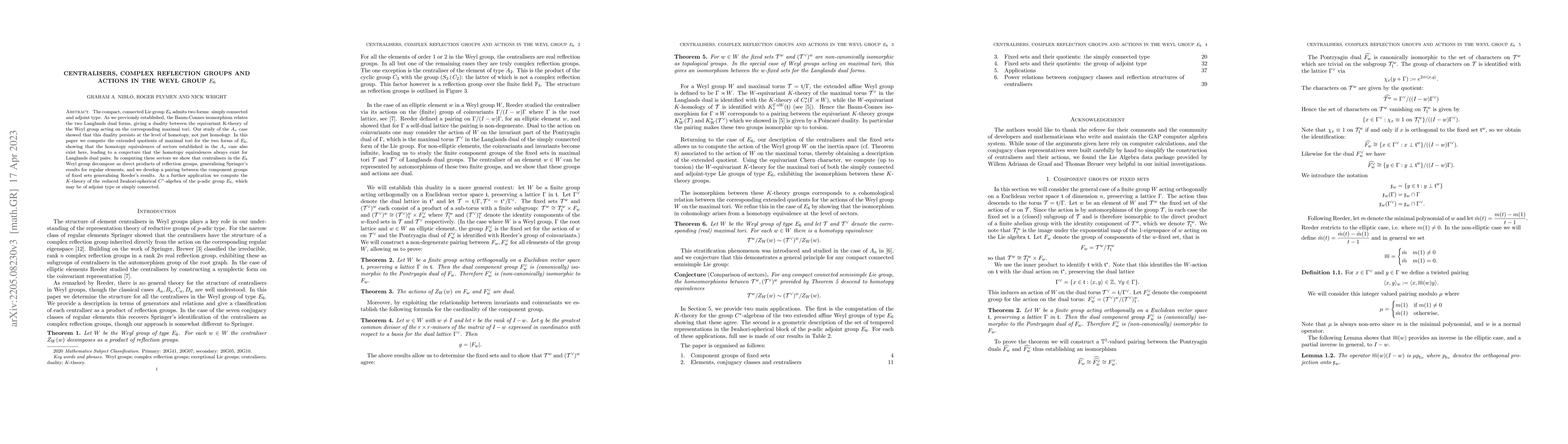 Thumbnail for Centralisers, complex reflection groups and actions in the Weyl group
  $E_6$
