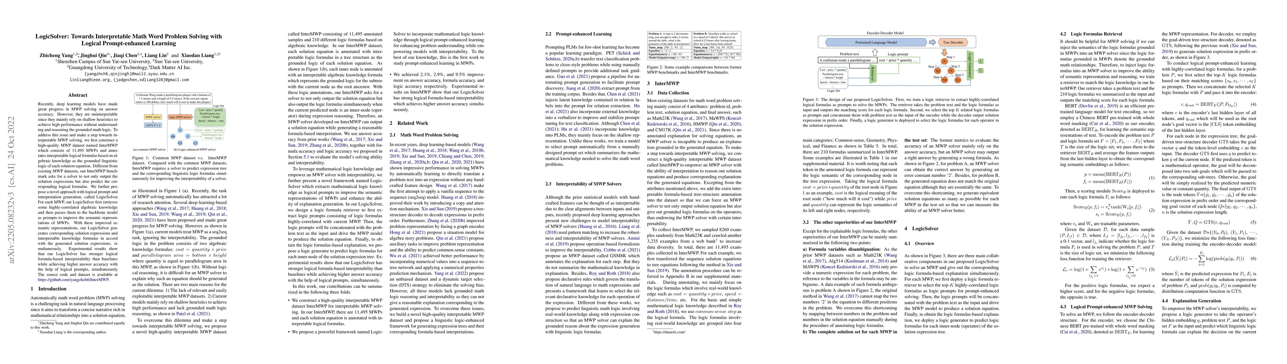 Thumbnail for LogicSolver: Towards Interpretable Math Word Problem Solving with
  Logical Prompt-enhanced Learning
