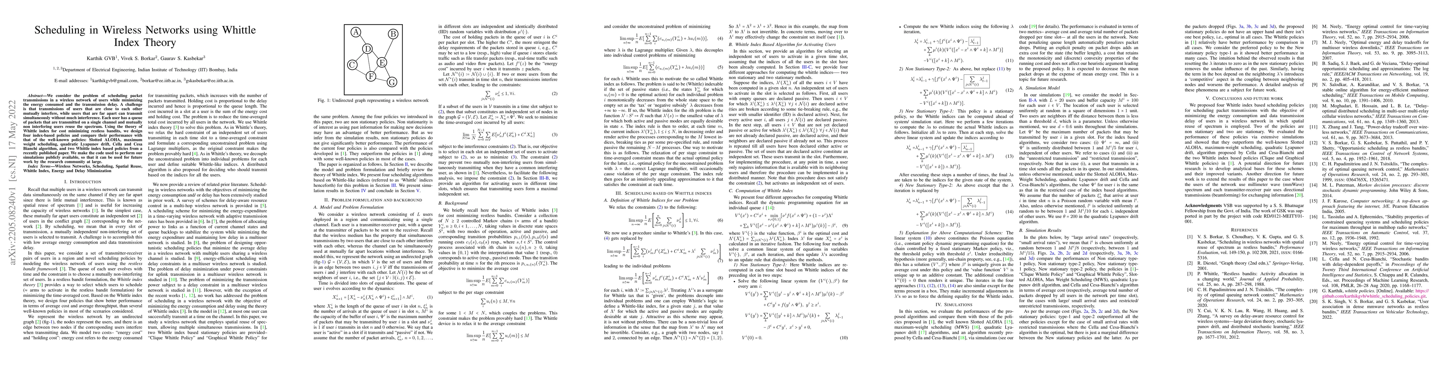 Thumbnail for Scheduling in Wireless Networks using Whittle Index Theory