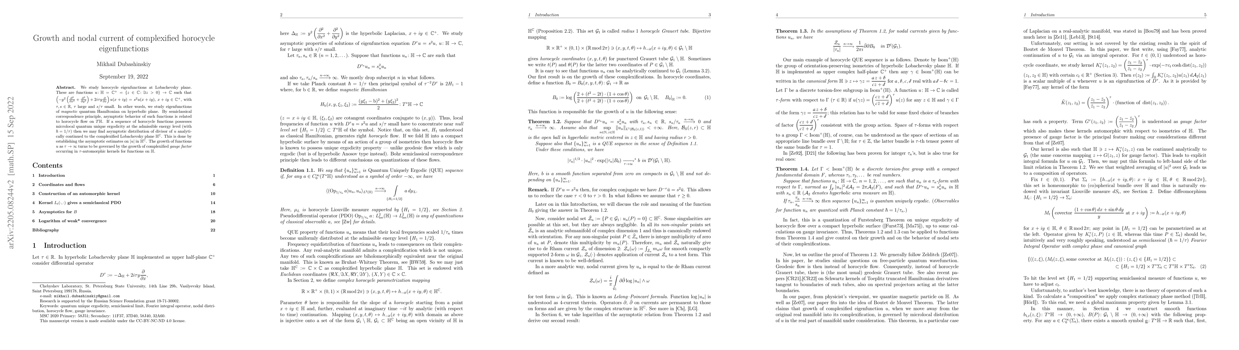 Thumbnail for Growth and nodal current of complexified horocycle eigenfunctions