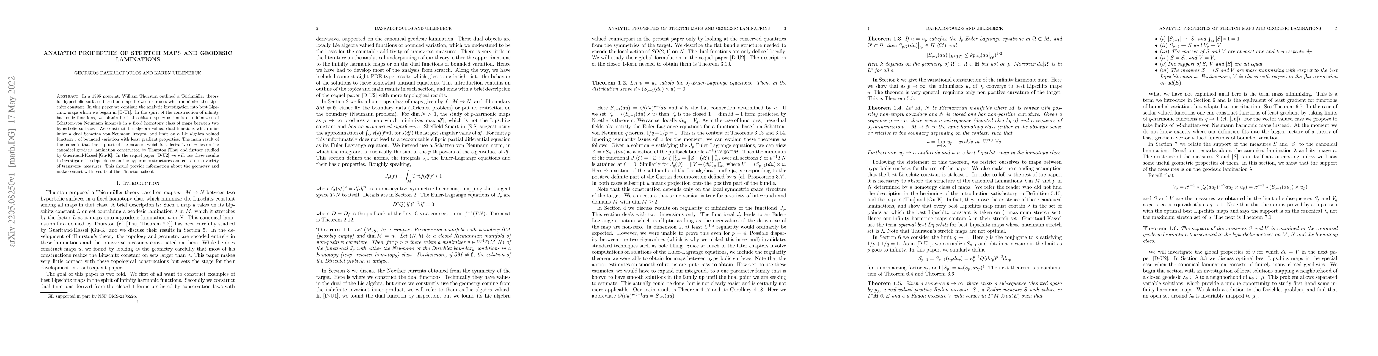 Thumbnail for Analytic properties of Stretch maps and geodesic laminations
