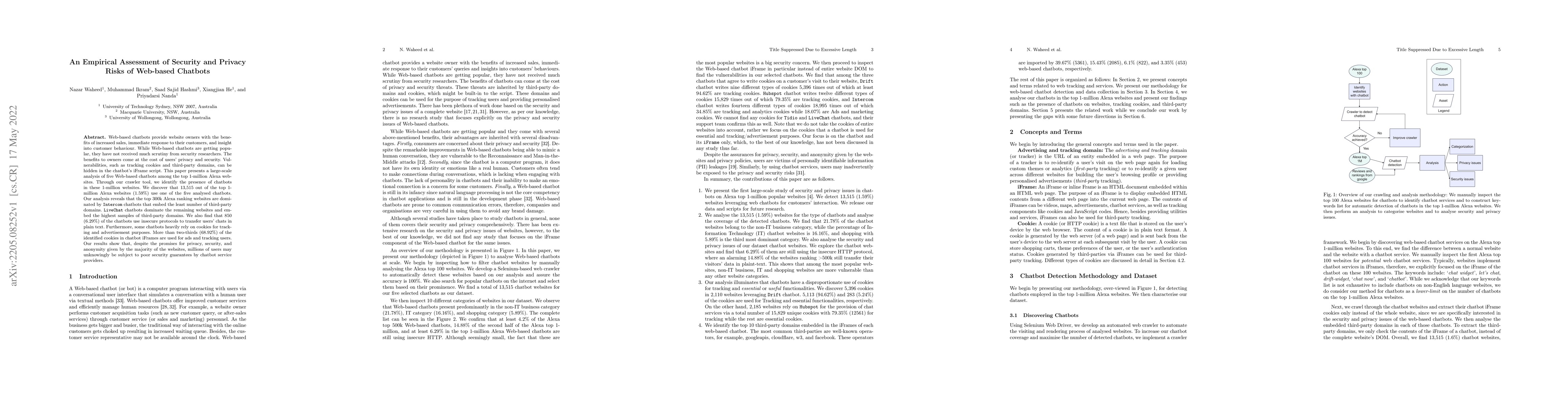 Thumbnail for An Empirical Assessment of Security and Privacy Risks of Web
  based-Chatbots