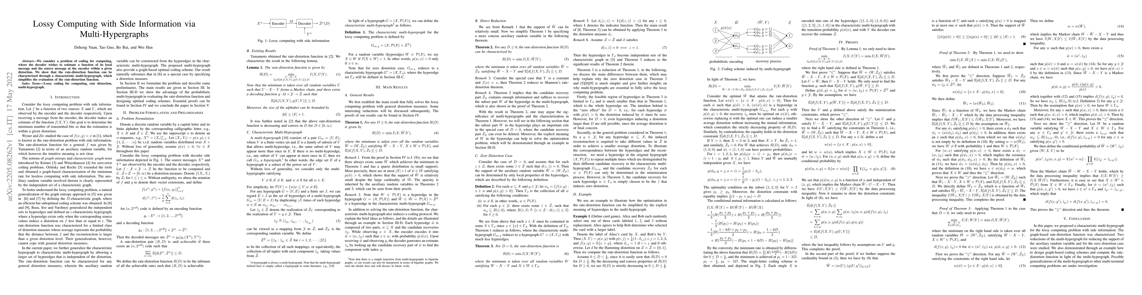 Thumbnail for Lossy Computing with Side Information via Multi-Hypergraphs