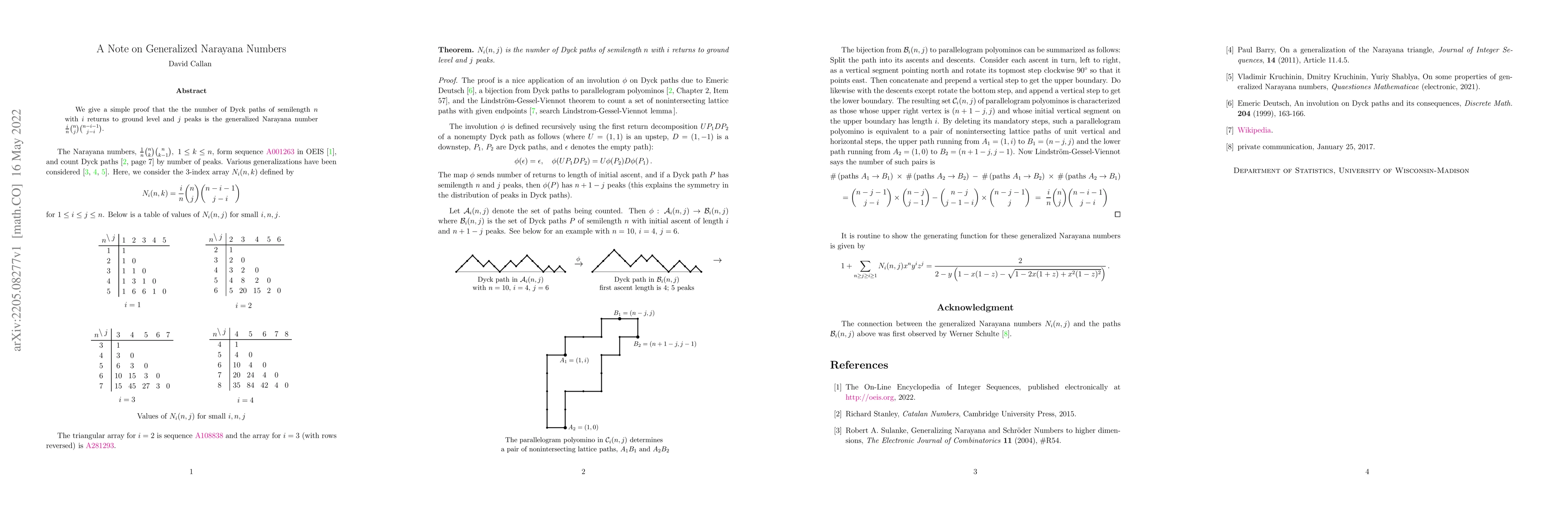 Thumbnail for A Note on Generalized Narayana Numbers