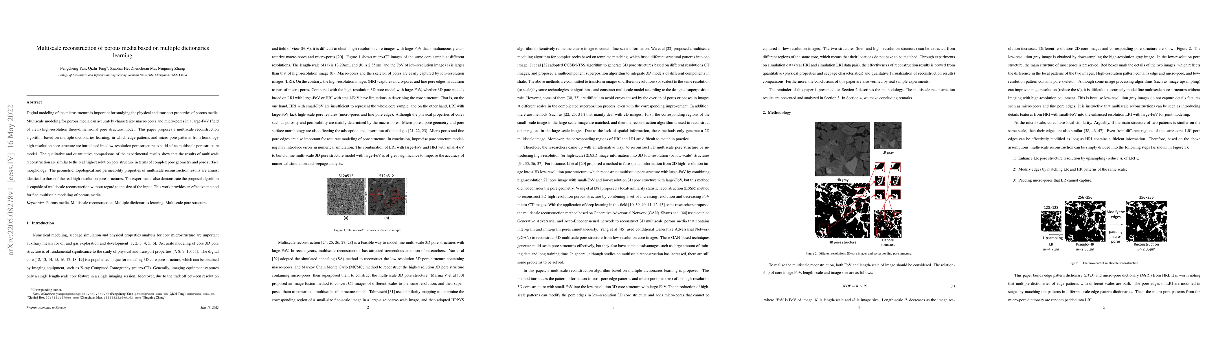 Thumbnail for Multiscale reconstruction of porous media based on multiple dictionaries
  learning