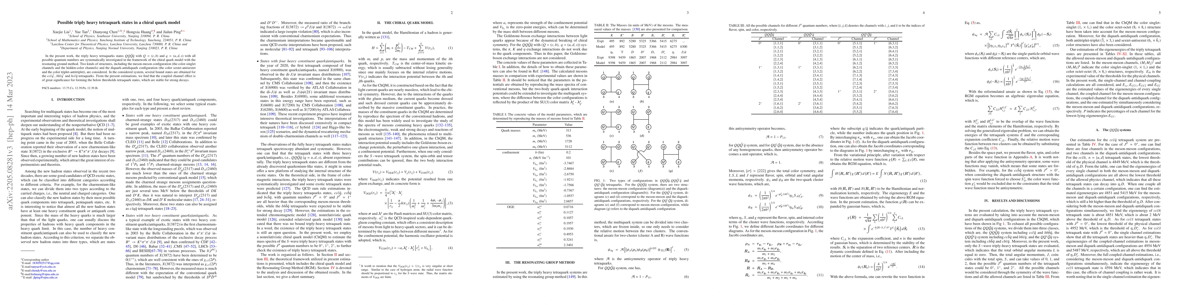 Thumbnail for Possible triply heavy tetraquark states