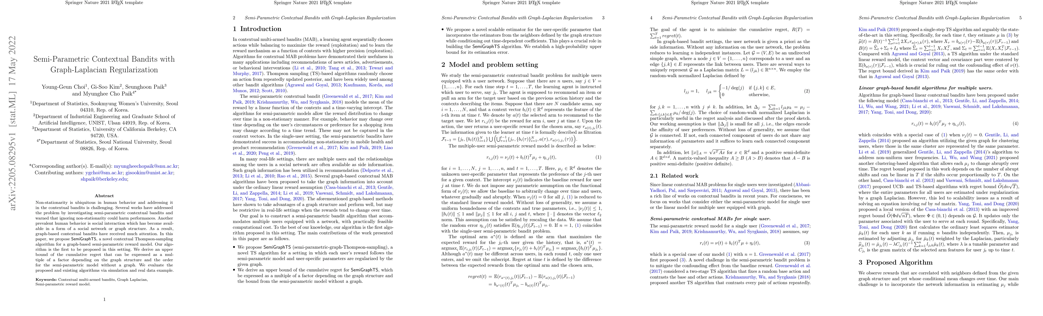 Thumbnail for Semi-Parametric Contextual Bandits with Graph-Laplacian Regularization
