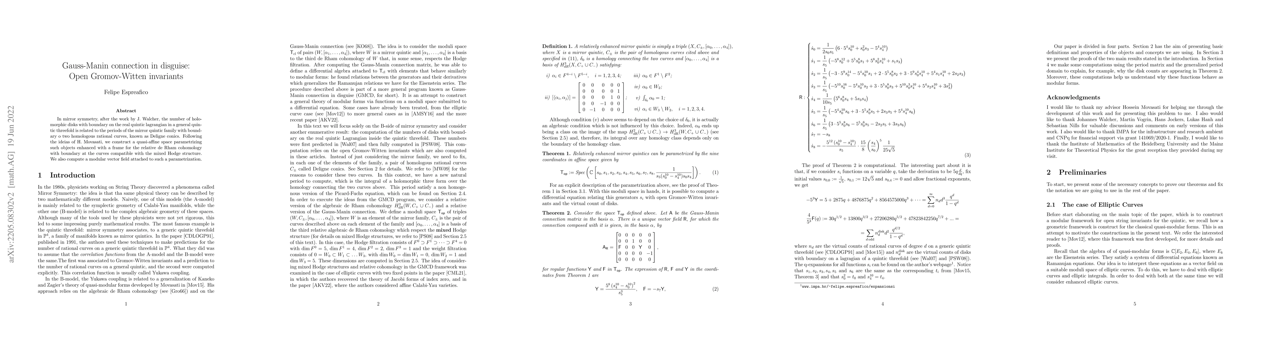 Thumbnail for Gauss-Manin connection in disguise: Open Gromov-Witten invariants