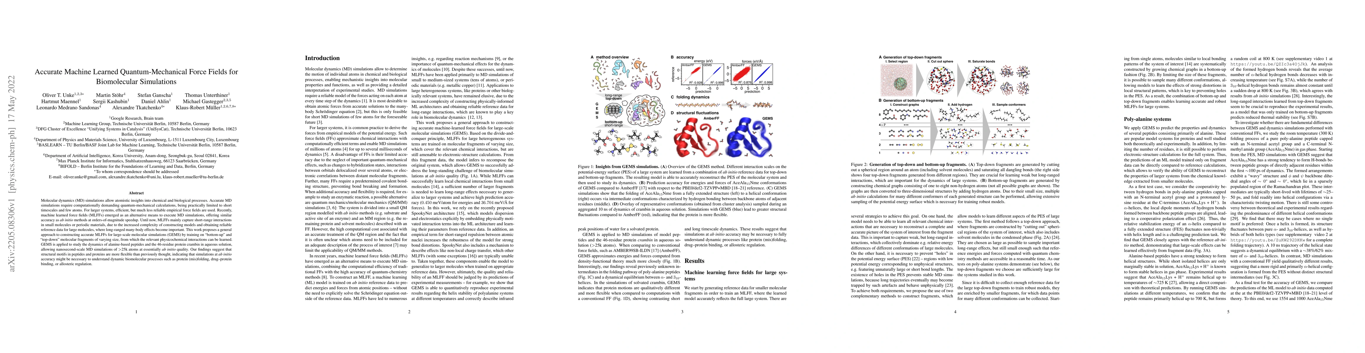 Thumbnail for Accurate Machine Learned Quantum-Mechanical Force Fields for
  Biomolecular Simulations