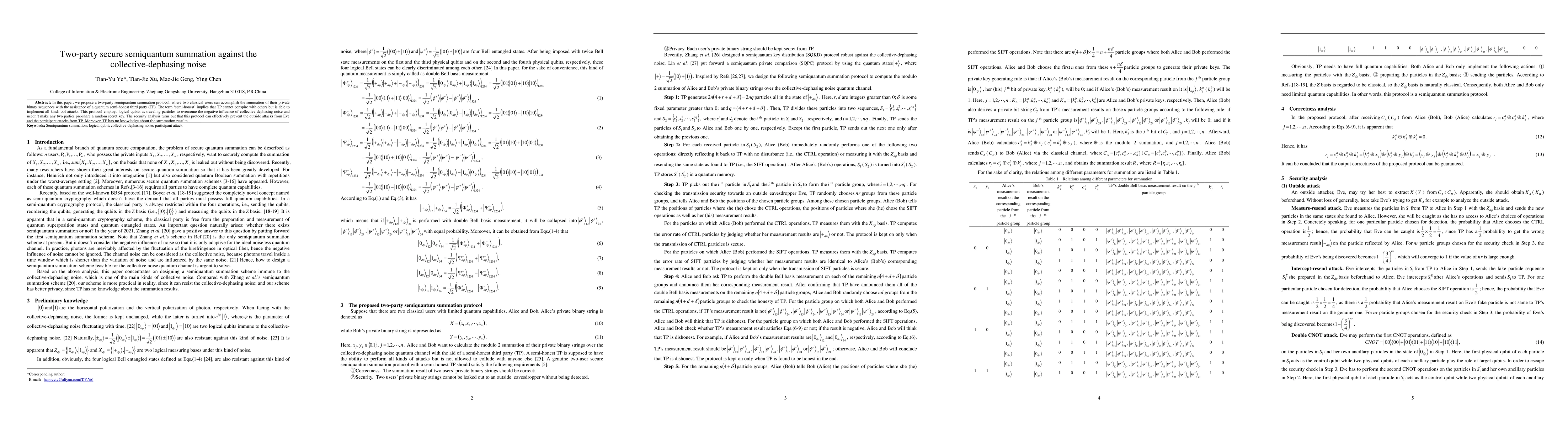 Thumbnail for Two-party secure semiquantum summation against the collective-dephasing
  noise