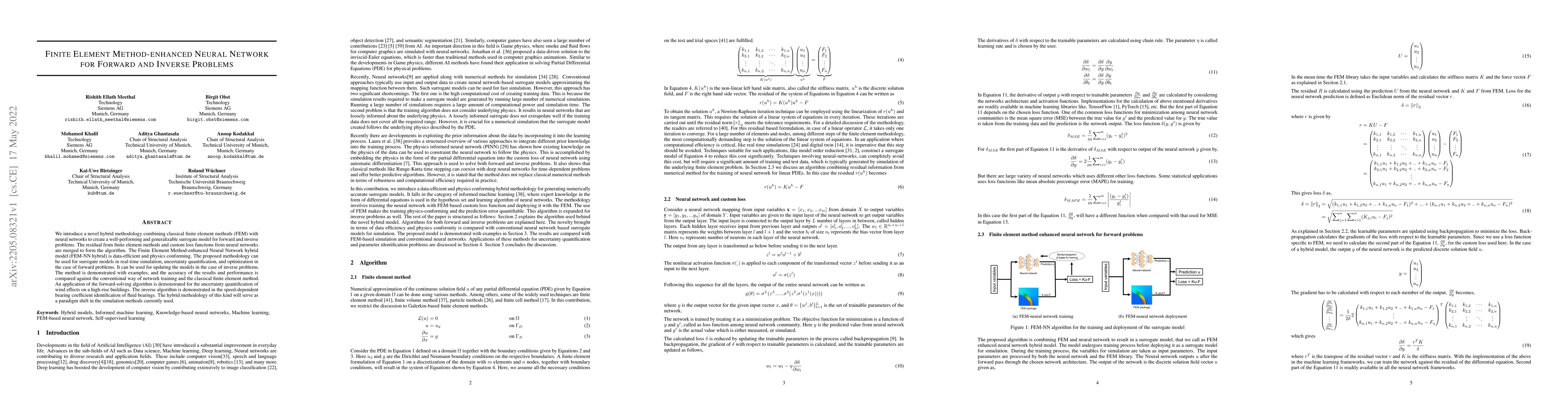Thumbnail for Finite Element Method-enhanced Neural Network for Forward and Inverse
  Problems