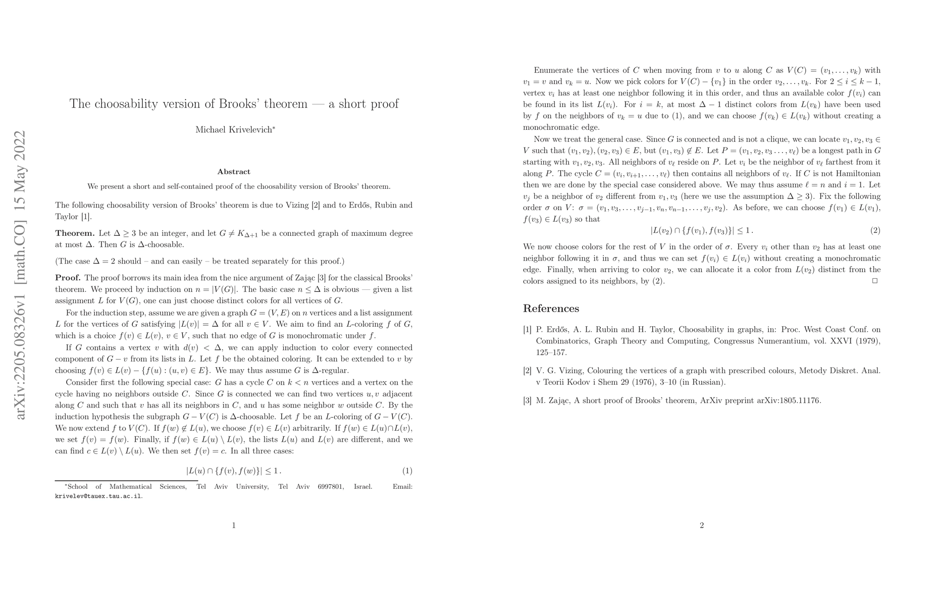 Thumbnail for The choosability version of Brooks' theorem -- a short proof