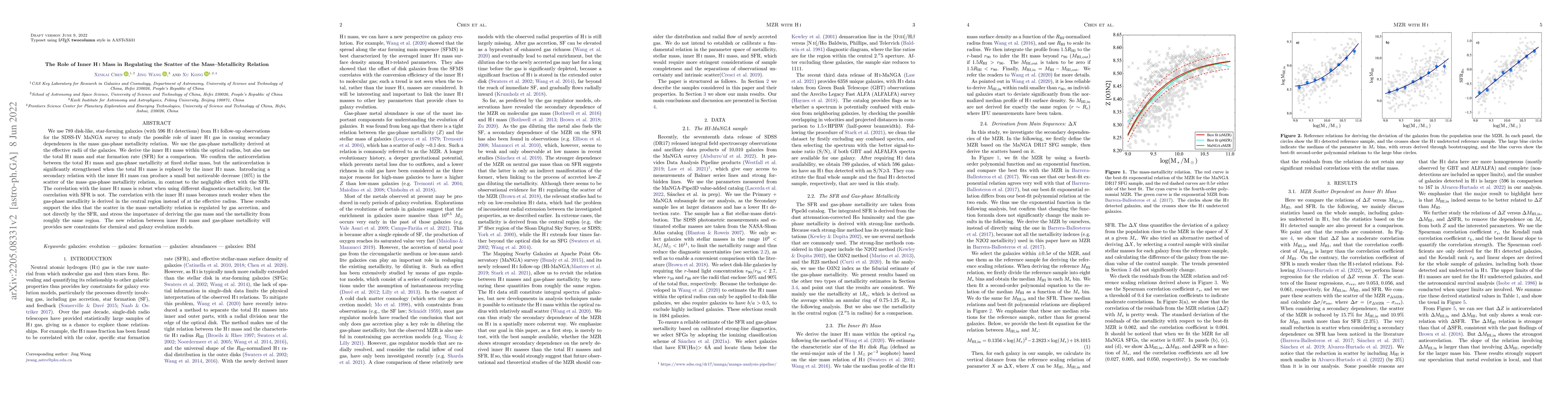 Thumbnail for The Role of Inner HI Mass in Regulating the Scatter of the
  Mass-Metallicity Relation