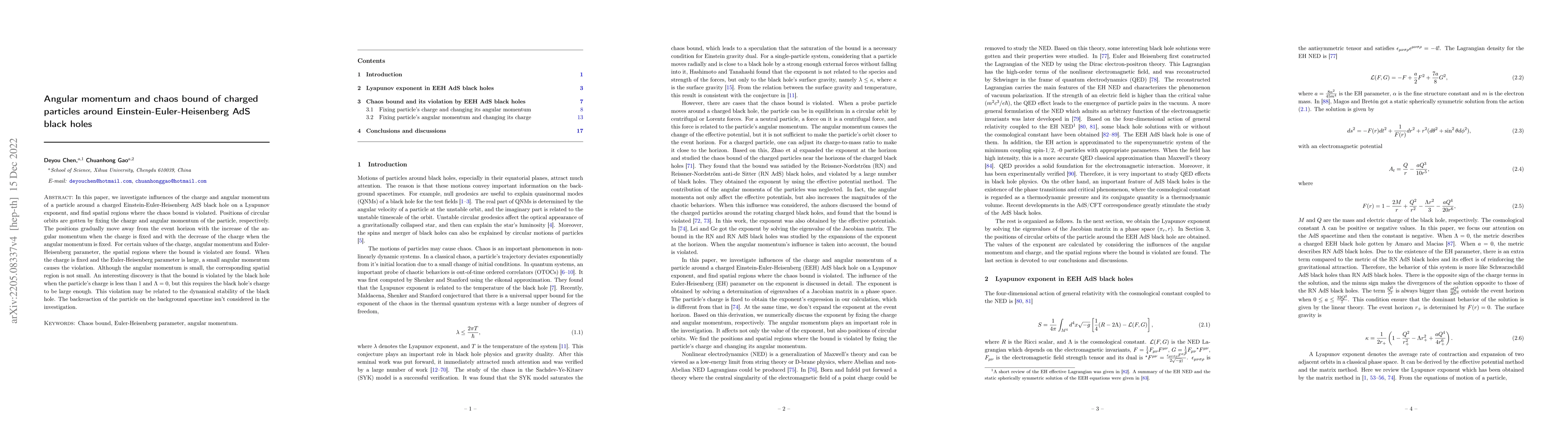 Thumbnail for Angular momentum and chaos bound of charged particles around
  Einstein-Euler-Heisenberg AdS black holes
