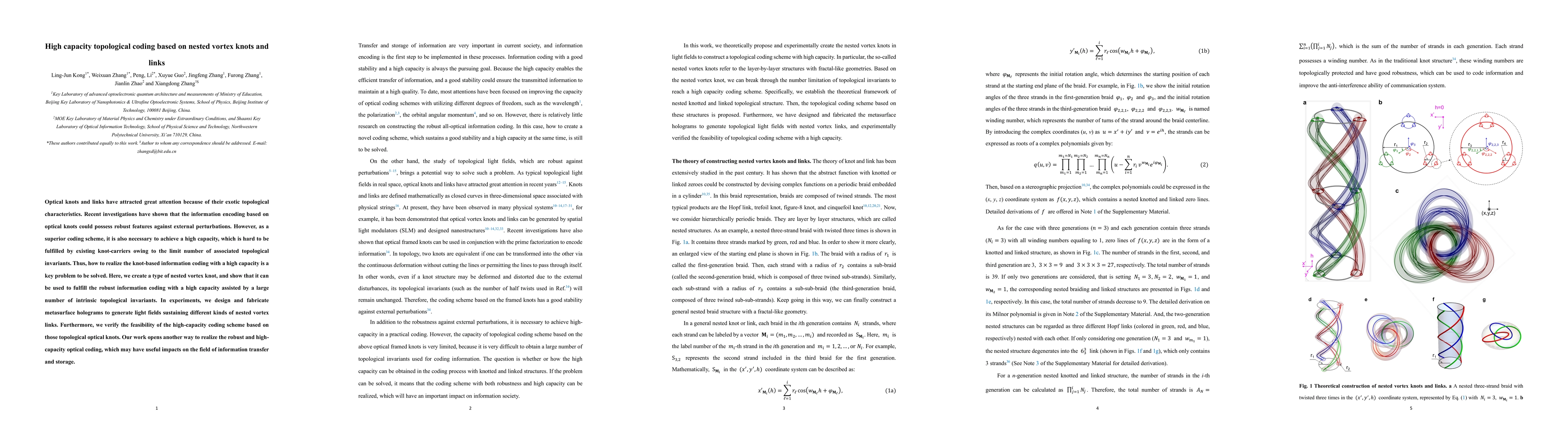 Thumbnail for High capacity topological coding based on nested vortex knots and links