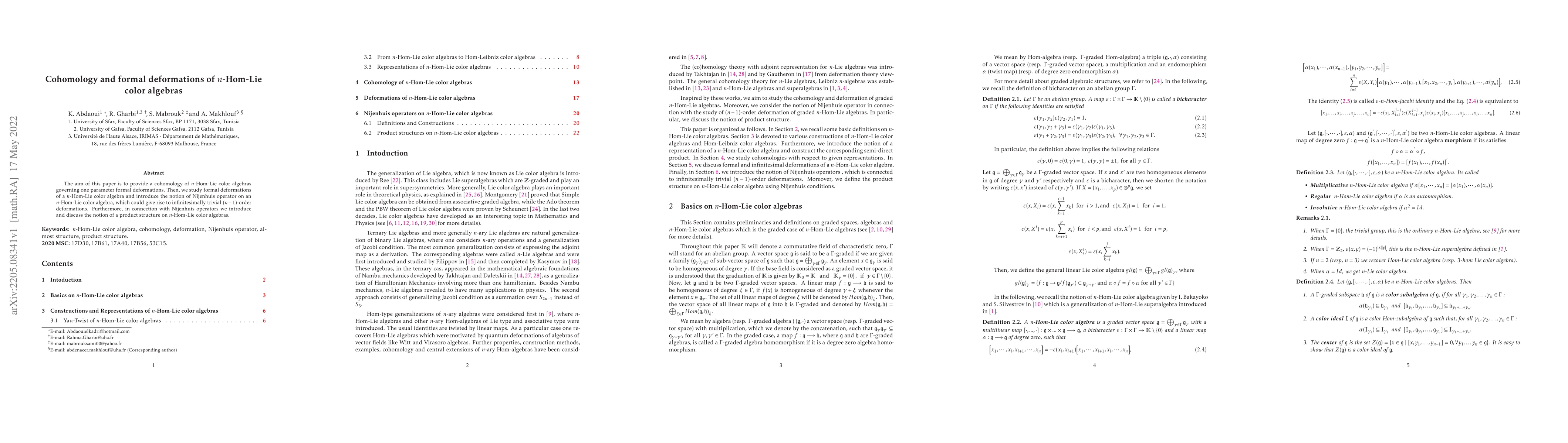 Thumbnail for Cohomology and formal deformations of n-Hom-Lie color algebras