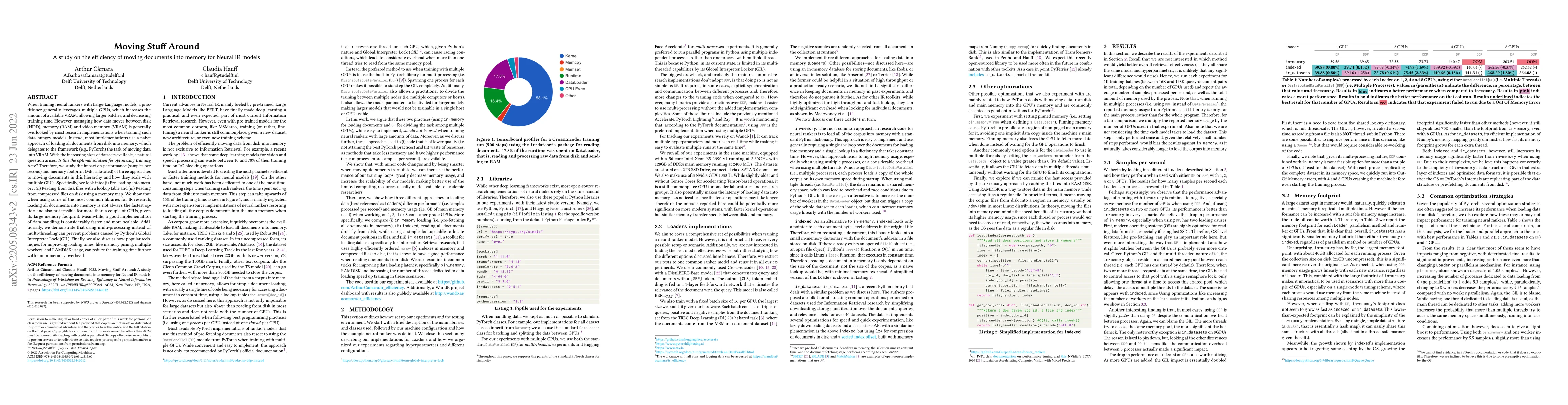 Thumbnail for Moving Stuff Around: A study on efficiency of moving documents into
  memory for Neural IR models