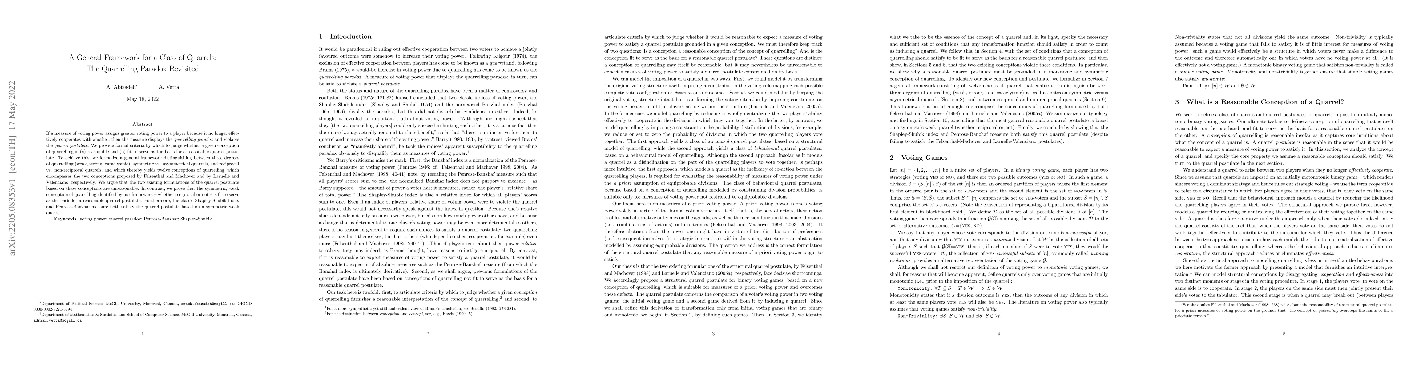 Thumbnail for A General Framework for a Class of Quarrels: The Quarrelling Paradox
  Revisited
