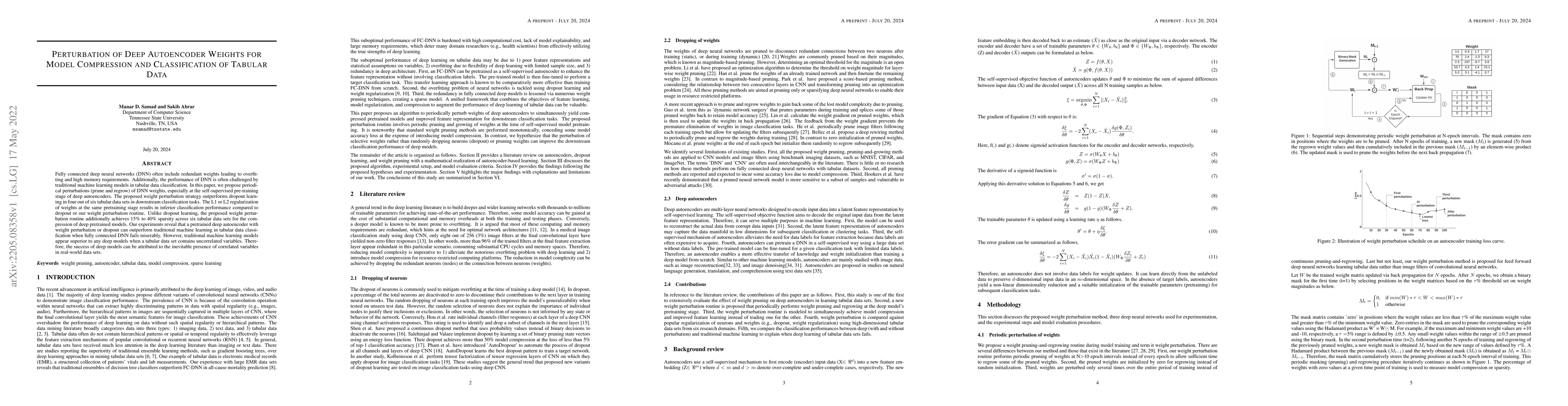 Thumbnail for Perturbation of Deep Autoencoder Weights for Model Compression and
  Classification of Tabular Data
