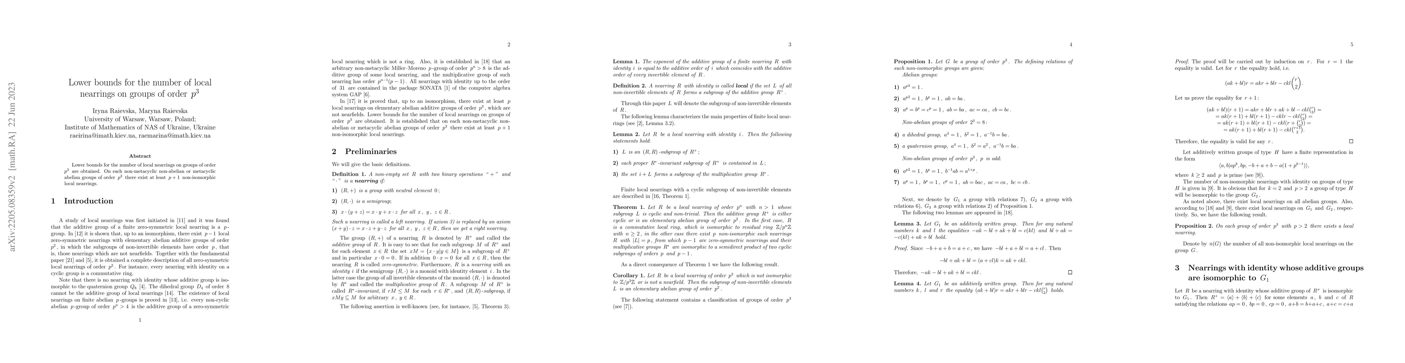 Thumbnail for Lower bounds for the number of local nearrings on groups of order $p^3$