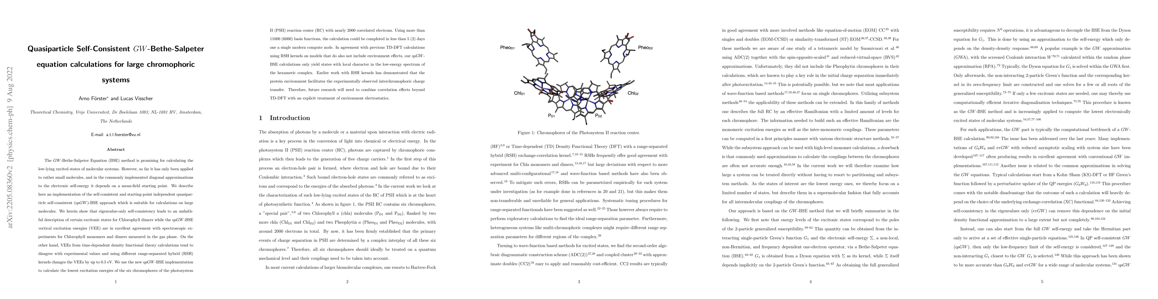 Thumbnail for Quasiparticle Self-Consistent $GW$-Bethe-Salpeter equation calculations
  for large chromophoric systems
