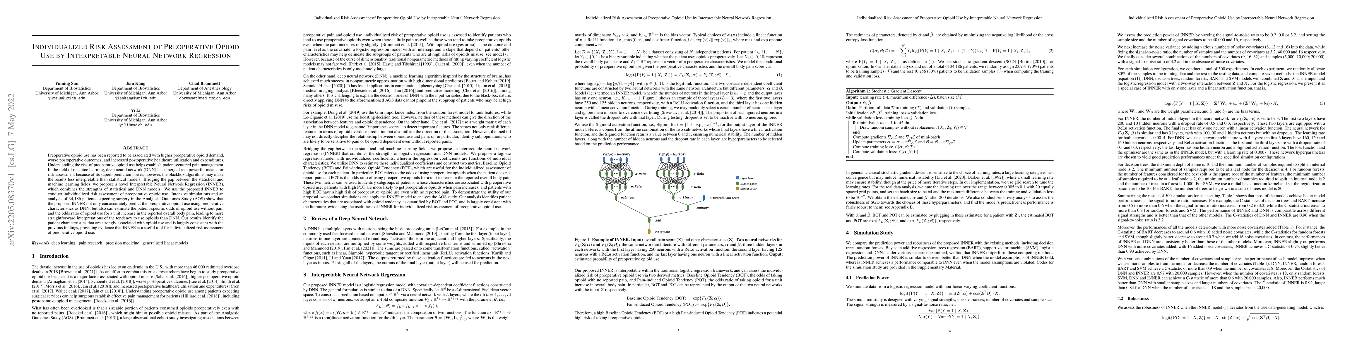 Thumbnail for Individualized Risk Assessment of Preoperative Opioid Use by
  Interpretable Neural Network Regression
