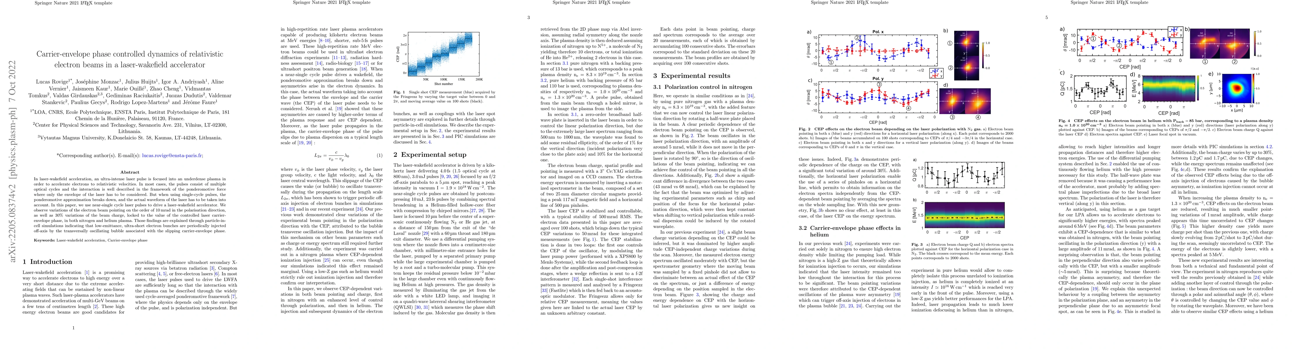 Thumbnail for Carrier-envelope phase controlled dynamics of relativistic electron
  beams in a laser-wakefield accelerator