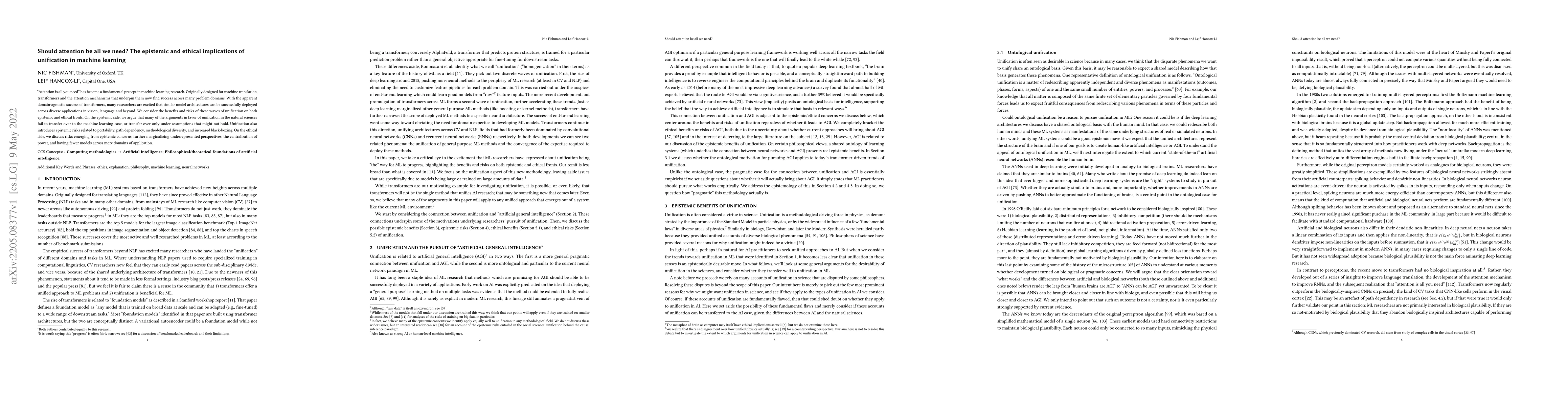 Thumbnail for Should attention be all we need? The epistemic and ethical implications
  of unification in machine learning