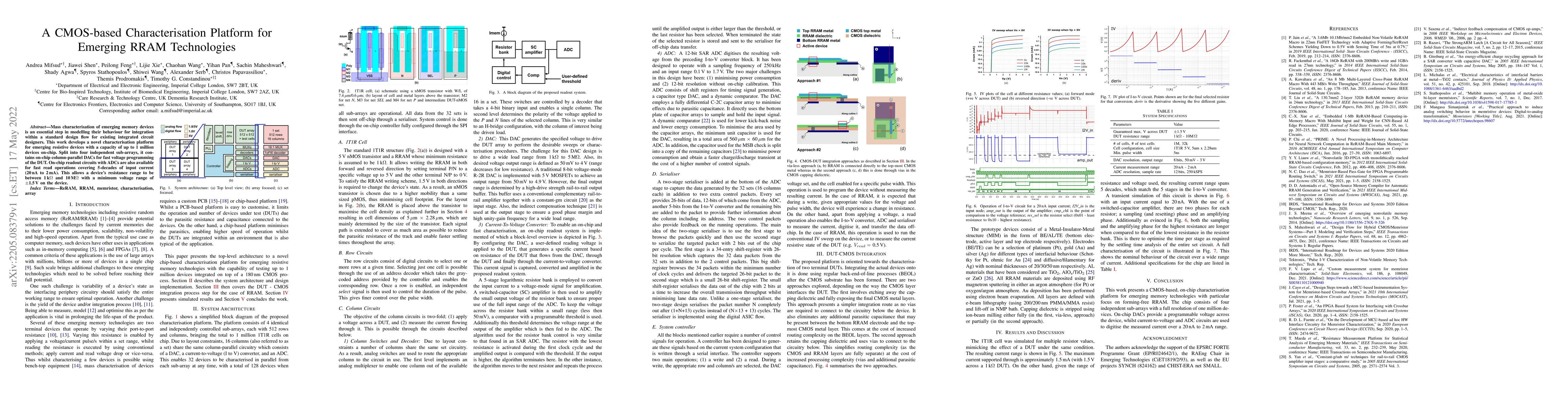 Thumbnail for A CMOS-based Characterisation Platform for Emerging RRAM Technologies