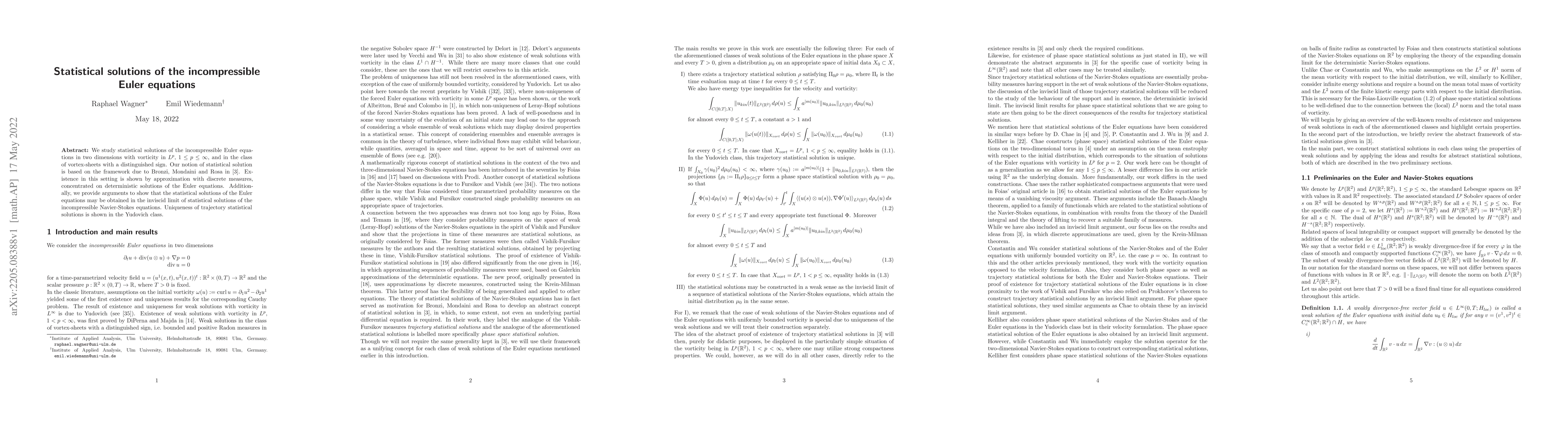 Thumbnail for Statistical solutions of the incompressible Euler equations