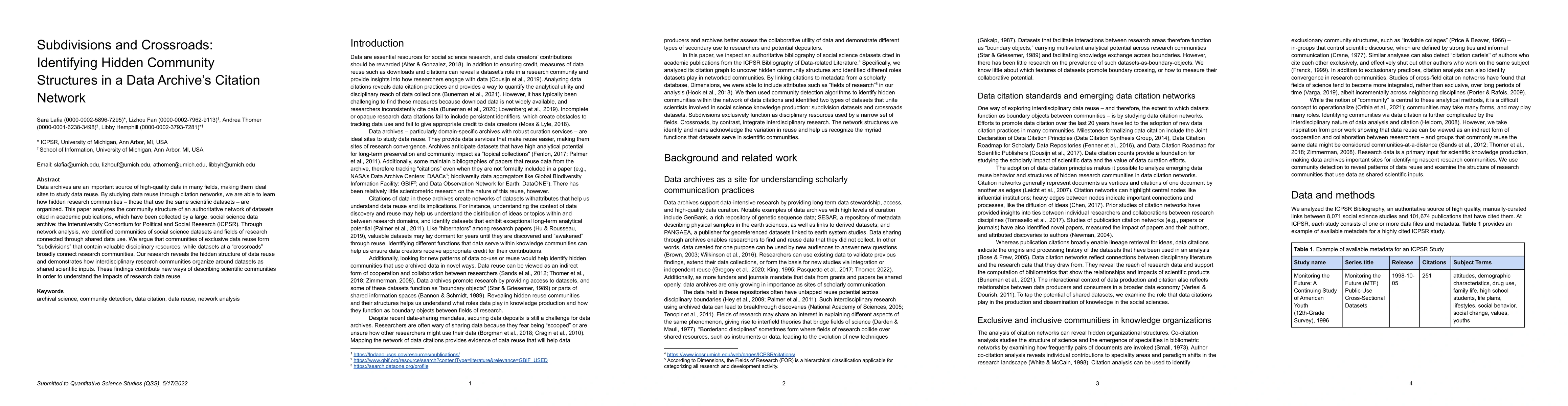 Thumbnail for Subdivisions and Crossroads: Identifying Hidden Community Structures in
  a Data Archive's Citation Network