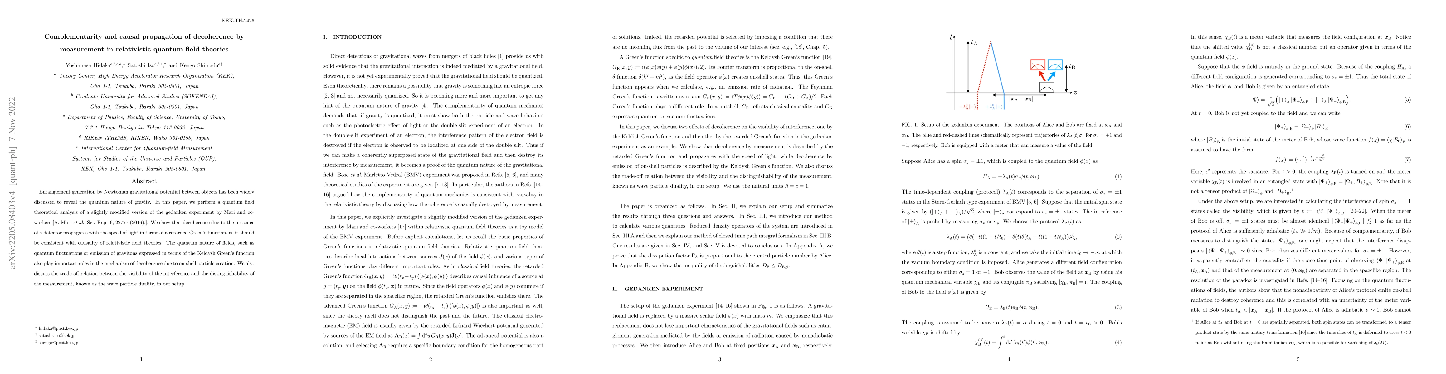 Thumbnail for Complementarity and causal propagation of decoherence by measurement in
  relativistic quantum field theories