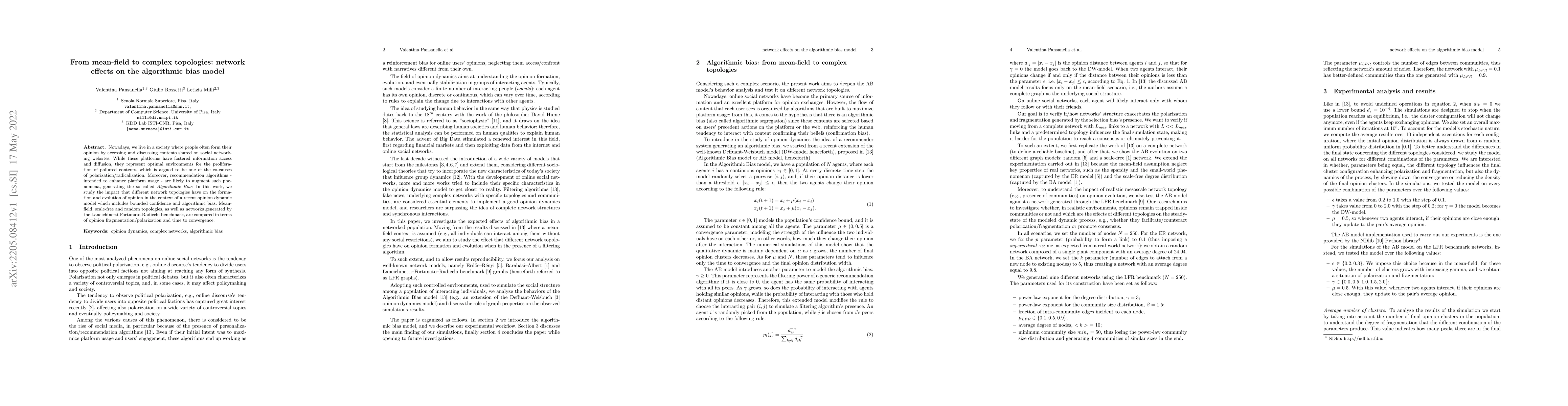 Thumbnail for From mean-field to complex topologies: network effects on the
  algorithmic bias model