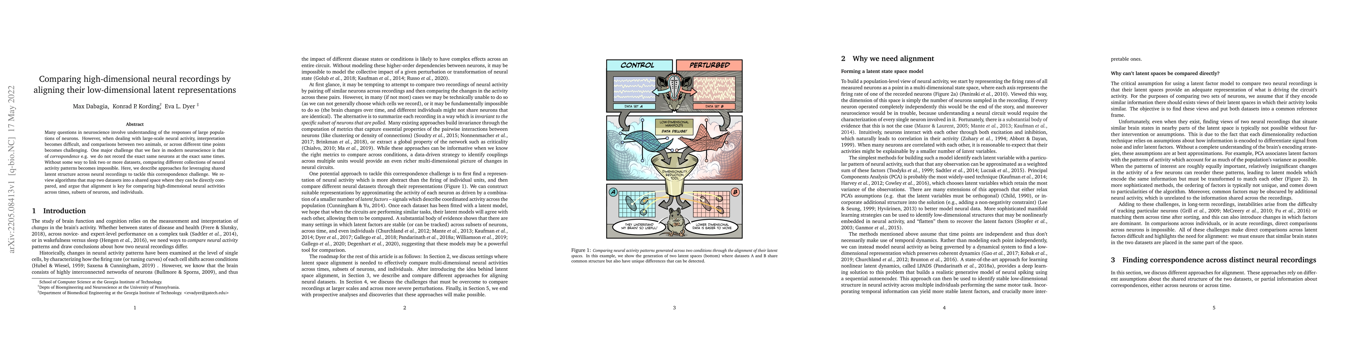 Thumbnail for Comparing high-dimensional neural recordings by aligning their
  low-dimensional latent representations