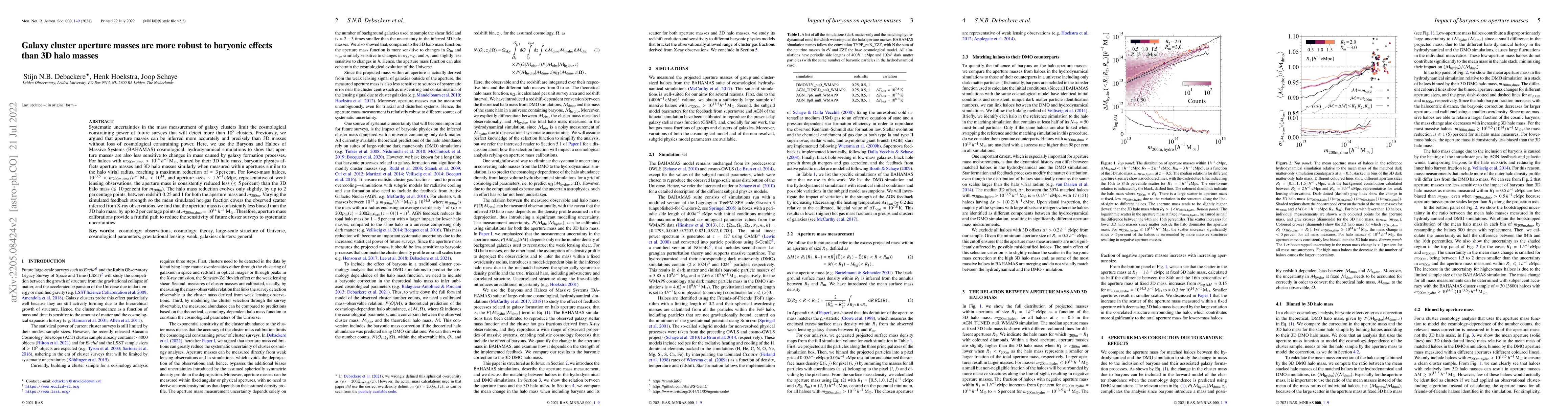 Thumbnail for Galaxy cluster aperture masses are more robust to baryonic effects than
  3D halo masses
