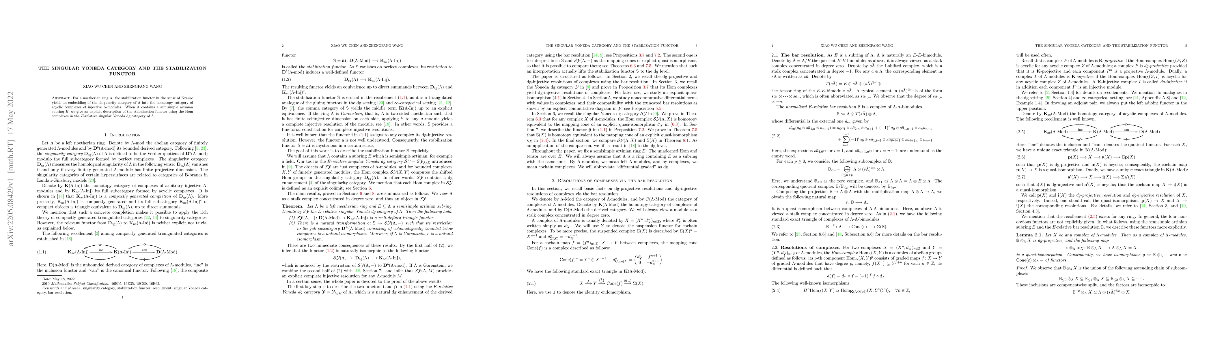 Thumbnail for The singular Yoneda category and the stabilization functor