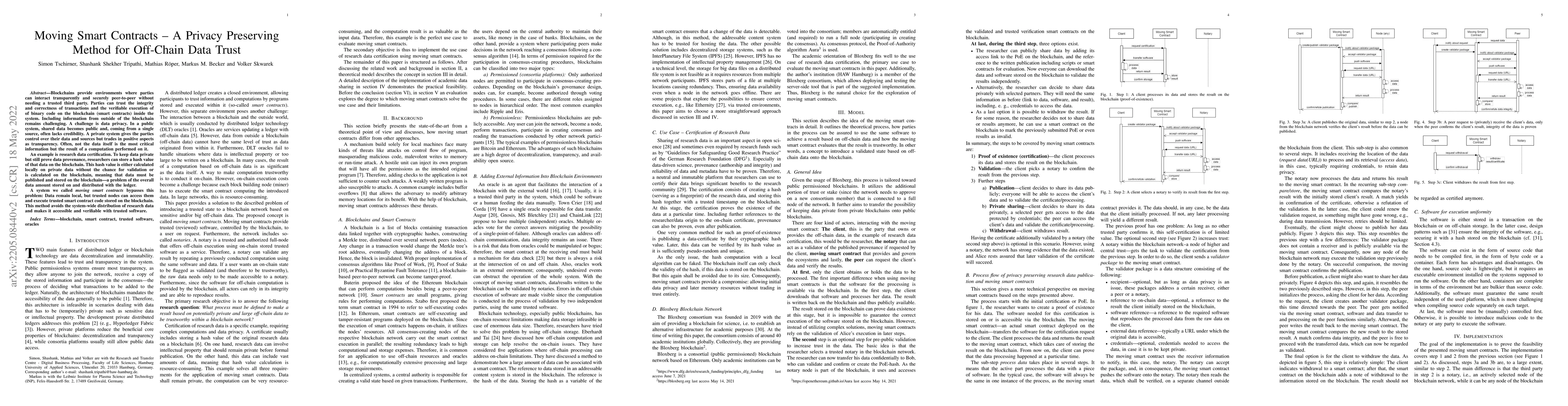 Thumbnail for Moving Smart Contracts -- A Privacy Preserving Method for Off-Chain Data
  Trust