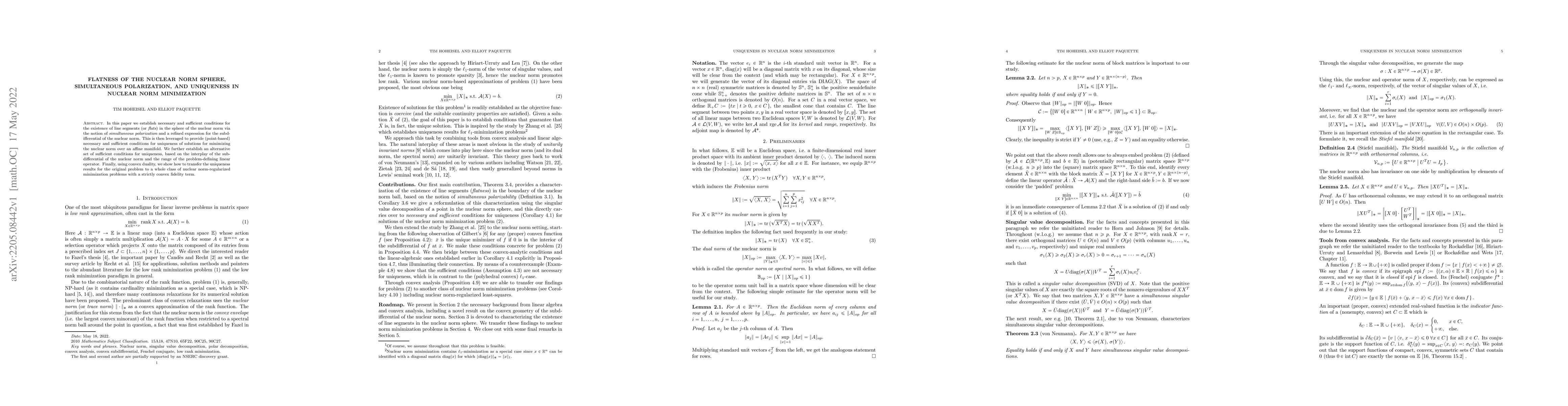 Thumbnail for Flatness of the nuclear norm sphere, simultaneous polarization, and
  uniqueness in nuclear norm minimization