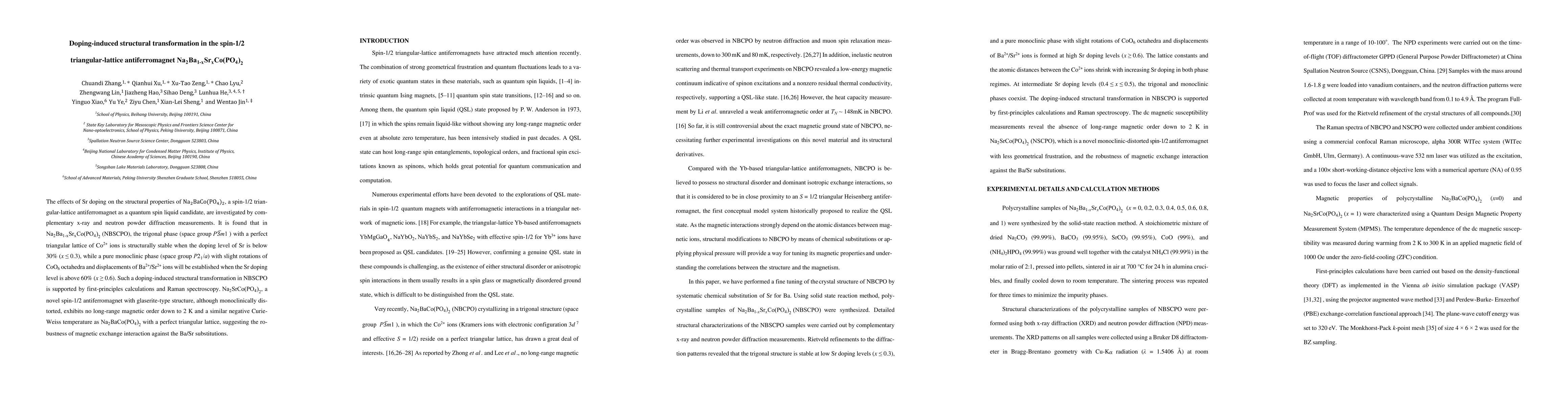 Thumbnail for Doping-induced structural transformation in the spin-1/2
  triangular-lattice antiferromagnet
  Na$_{2}$Ba$_{1-x}$Sr$_{x}$Co(PO$_{4}$)$_{2}$