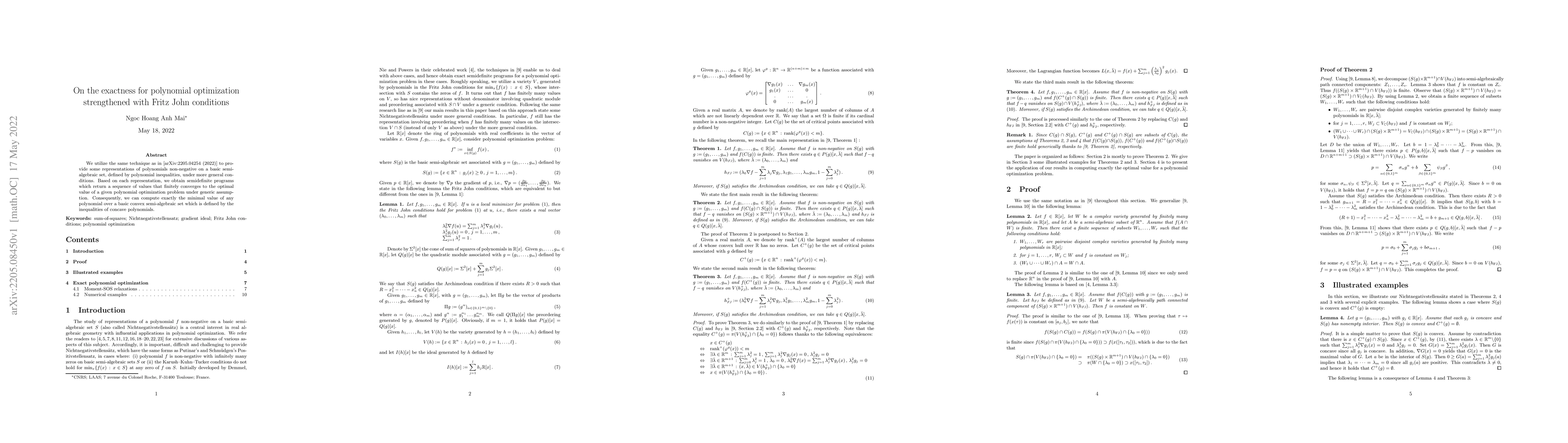 Thumbnail for On the exactness for polynomial optimization strengthened with Fritz
  John conditions