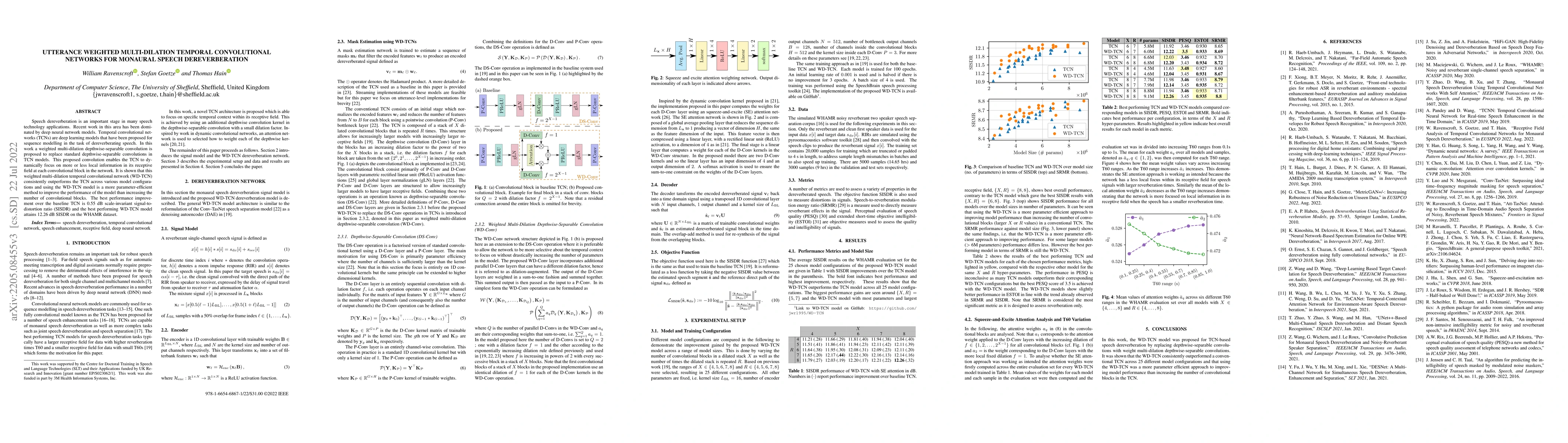 Thumbnail for Utterance Weighted Multi-Dilation Temporal Convolutional Networks for
  Monaural Speech Dereverberation