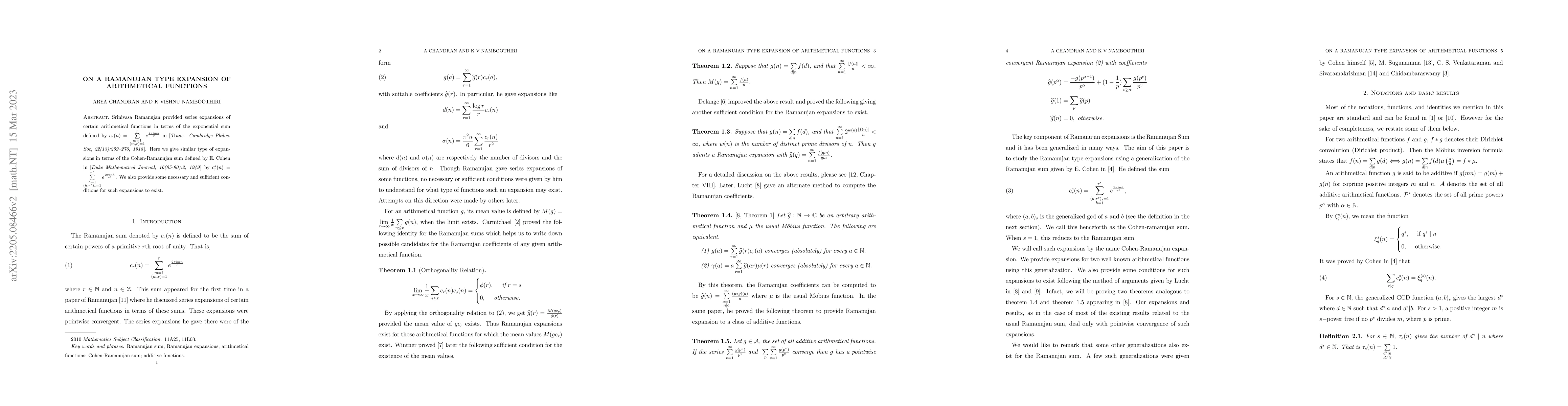 Thumbnail for On a Ramanujan type expansion of arithmetical functions