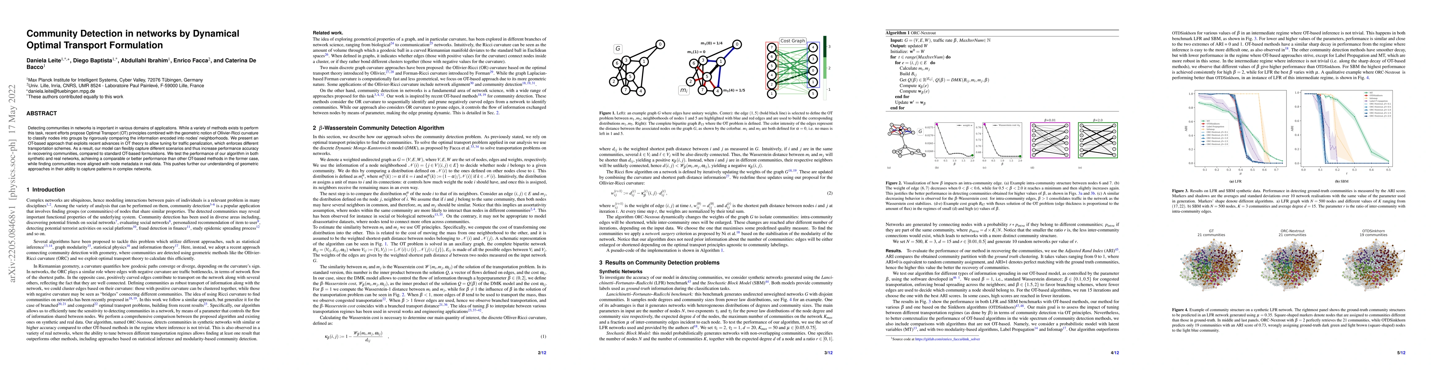 Thumbnail for Community Detection in networks by Dynamical Optimal Transport
  Formulation