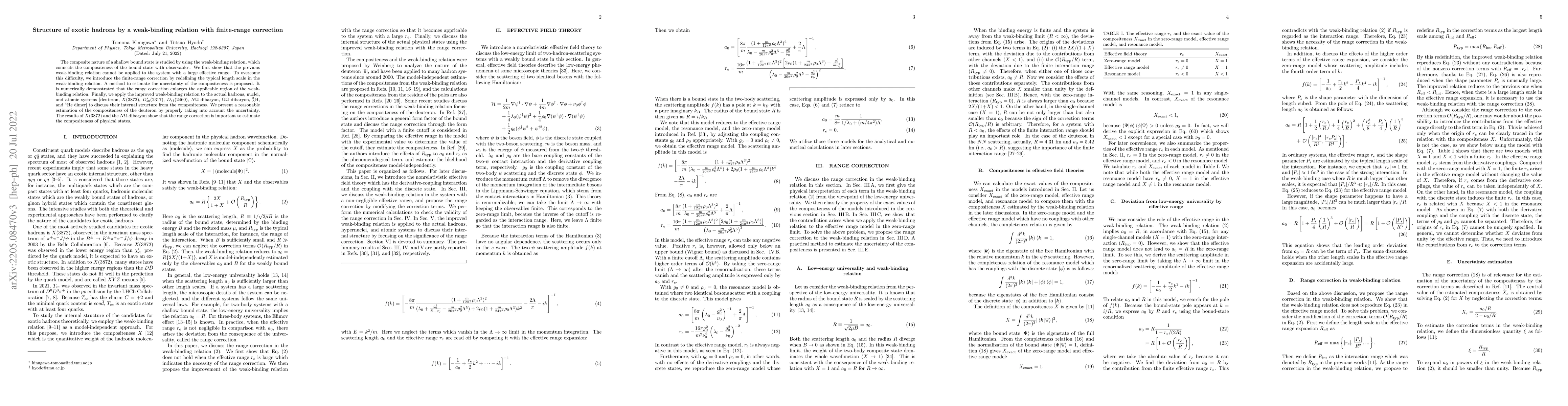 Thumbnail for Structure of exotic hadrons by a weak-binding relation with finite-range
  correction